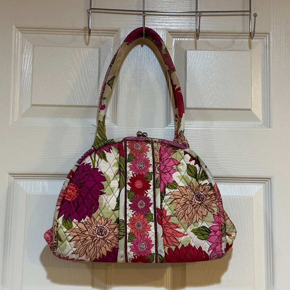 Vera Bradley Mums Quilted Floral Kiss Lock Handbag and Matching Wallet Set